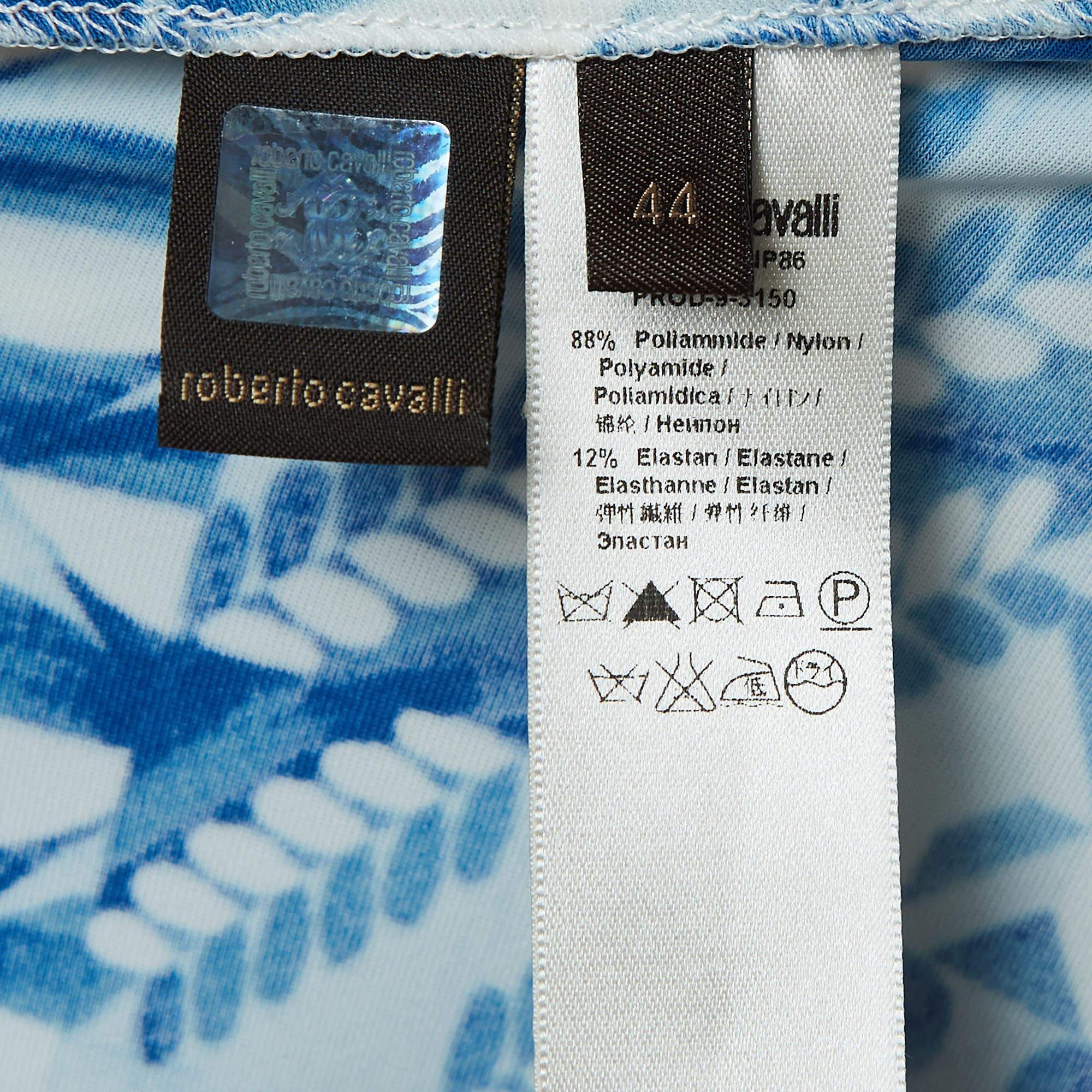 Roberto Cavalli, jupe longue en jersey imprimée à rayures abstraites bleues L en vente 3