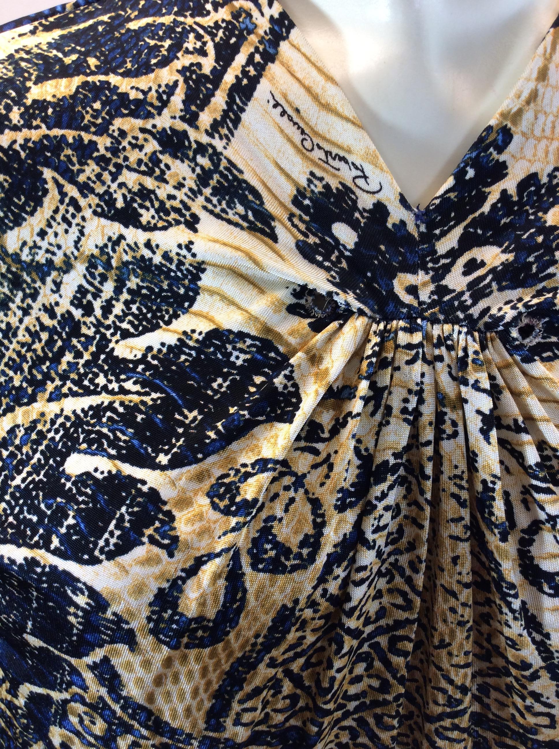 Roberto Cavalli Blue and Gold Print Blouse For Sale 1