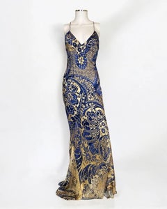 Roberto Cavalli Blue and Gold Silk Gown, 2005