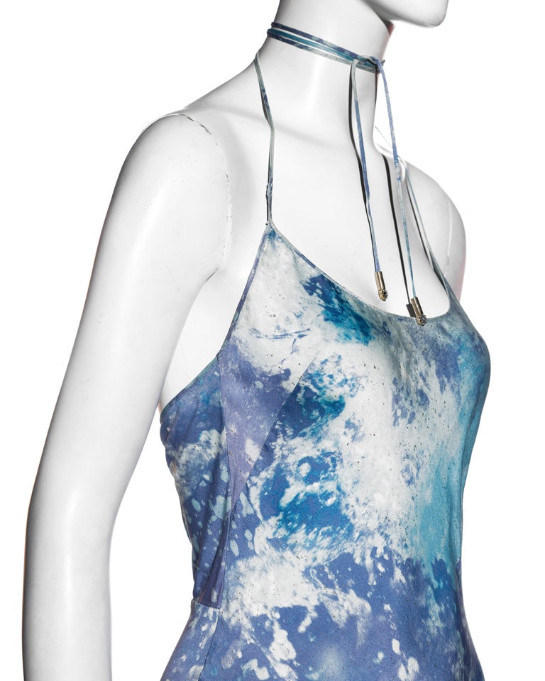 Roberto Cavalli blue and purple acid wash silk halter neck maxi dress, ss  1999 For Sale at 1stDibs