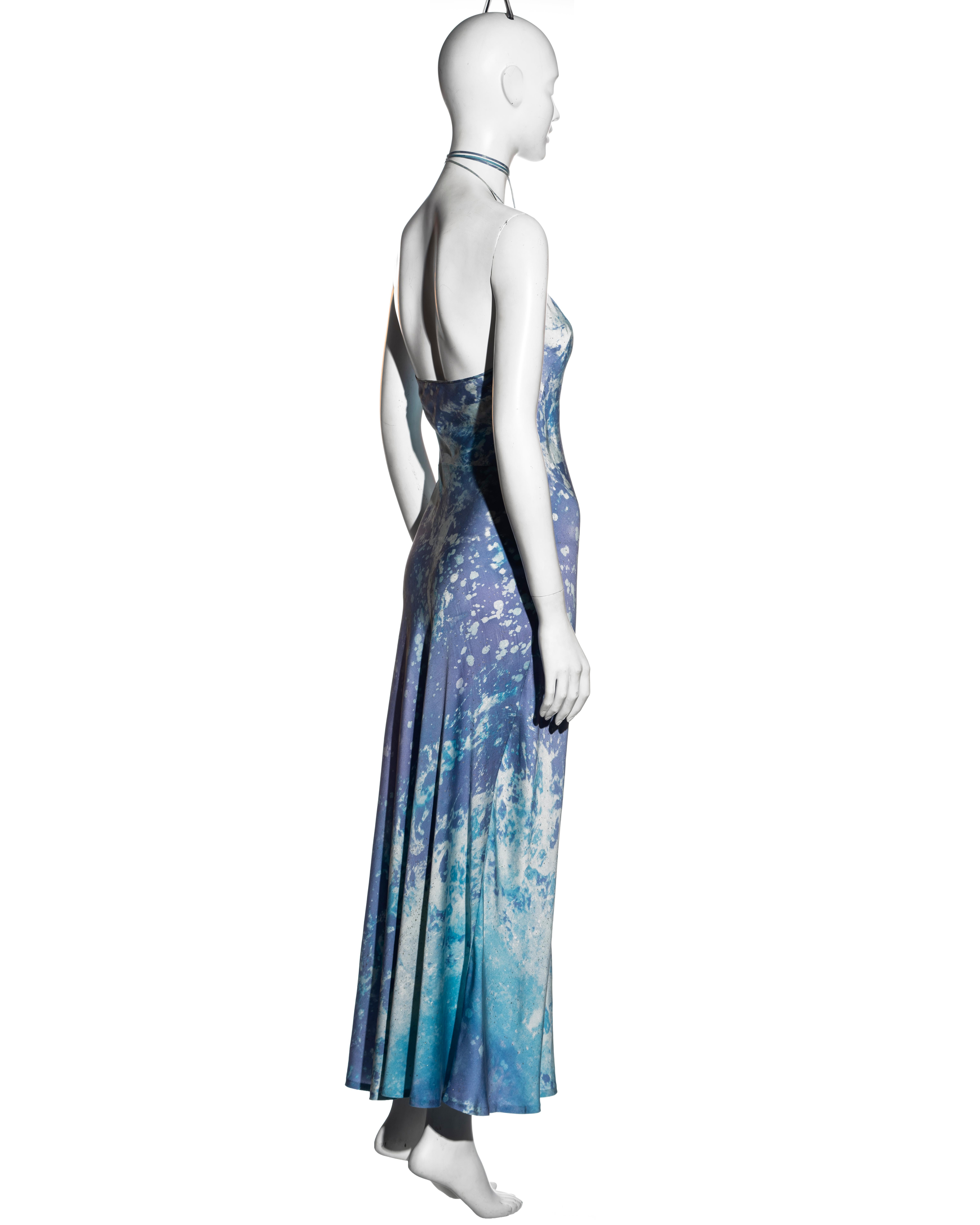 Blue Roberto Cavalli blue and purple acid wash silk halter neck maxi dress, ss 1999 For Sale