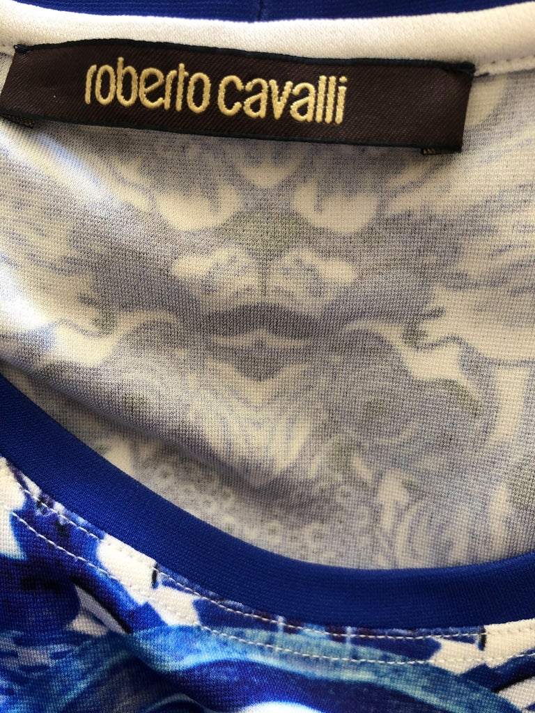 Roberto Cavalli Blue and White Delft China Trade Pattern Sleeveless ...