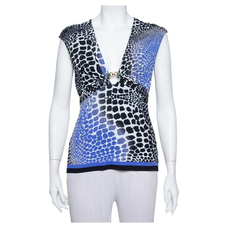 Just Cavalli Roberto Cavalli Blue Tiger Print Blouse