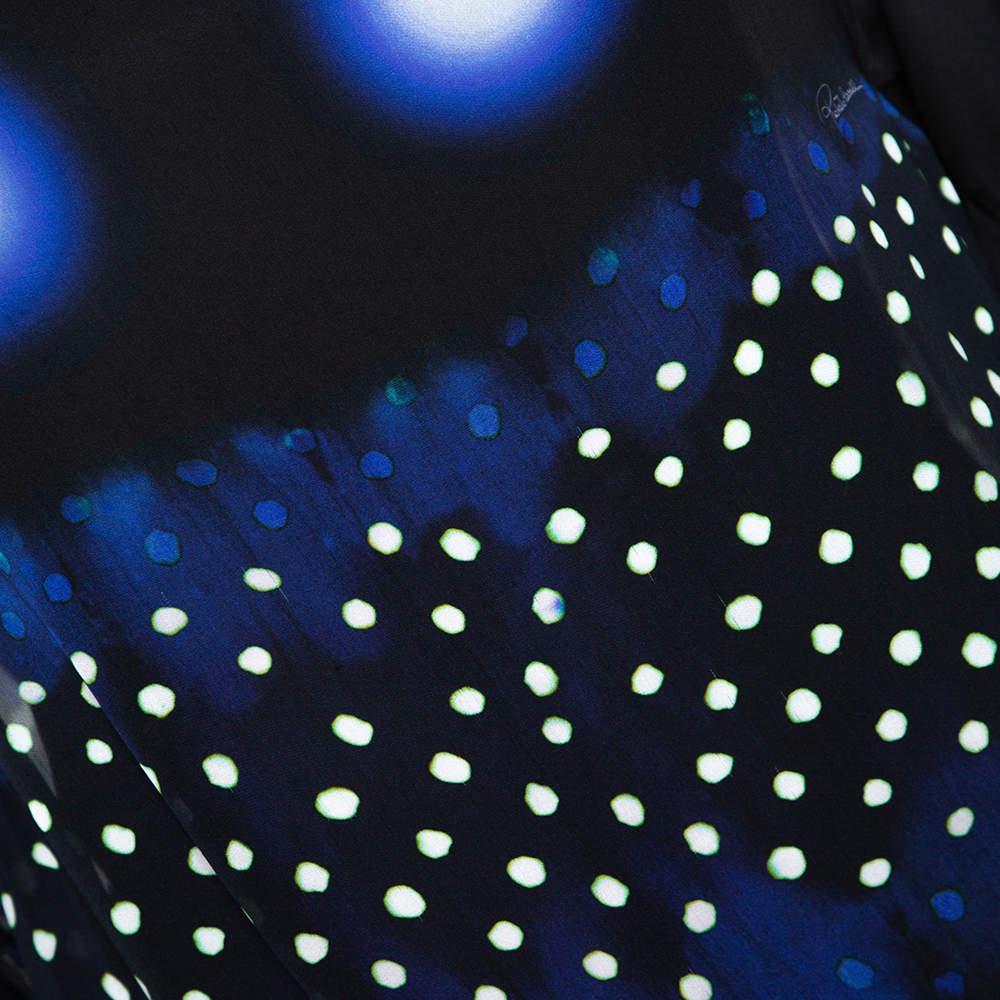 Roberto Cavalli Blue & Black Printed Silk Sheer Blouse S In Excellent Condition In Dubai, Al Qouz 2