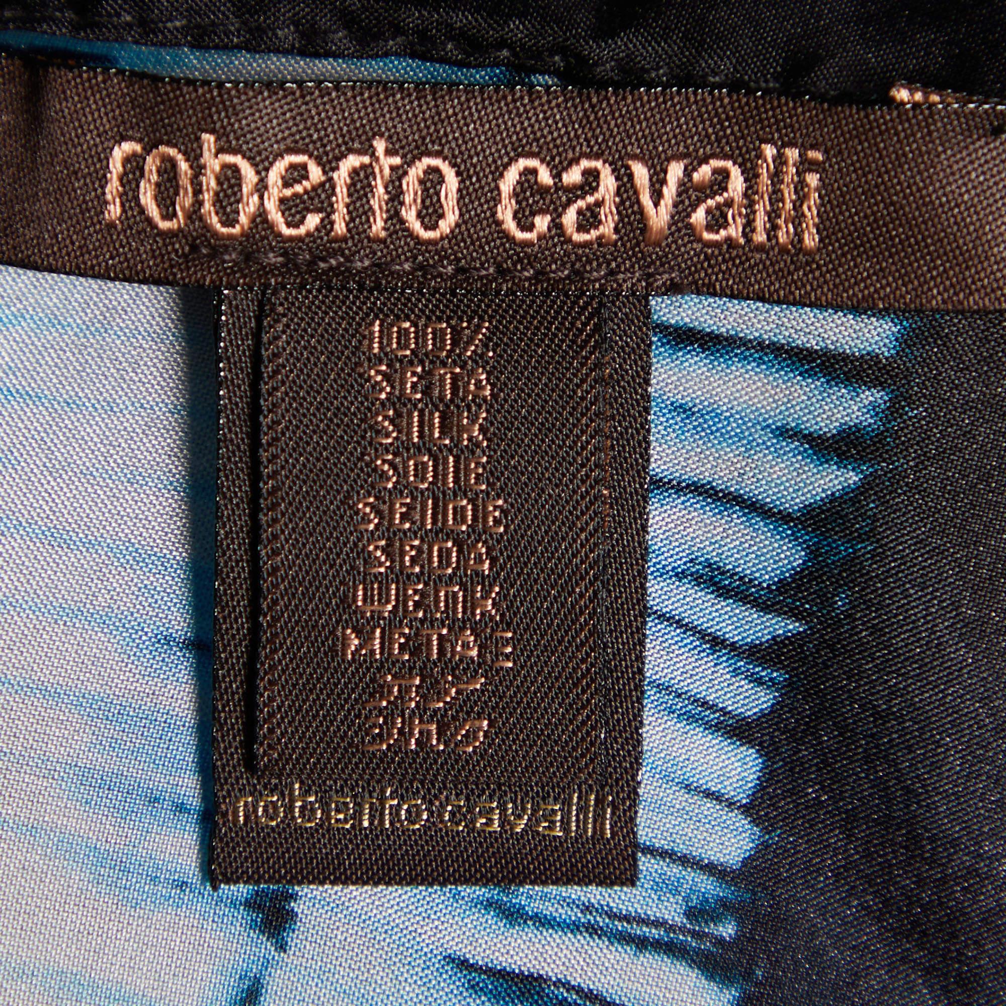 Women's Roberto Cavalli Blue & Black Printed Silk Square Scarf For Sale