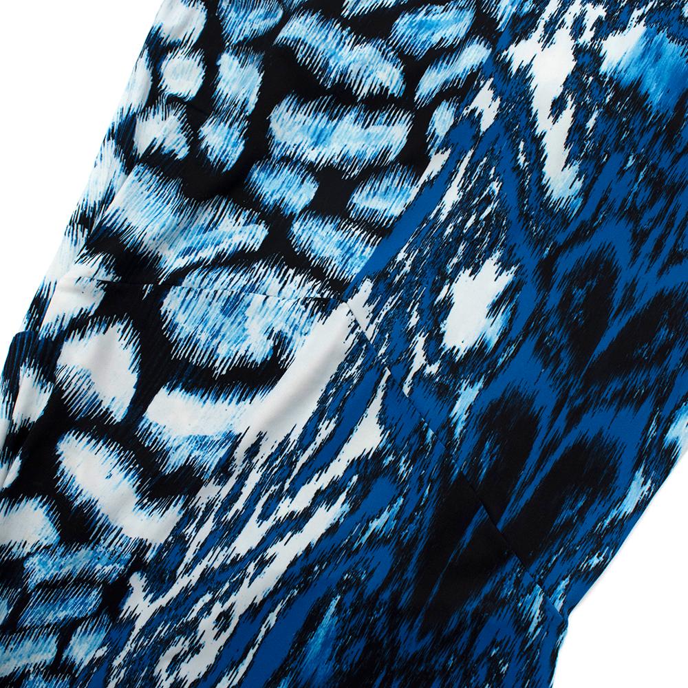 Roberto Cavalli Blue Contrast Animal Print Maxi Dress - Size US 2 In Excellent Condition For Sale In London, GB