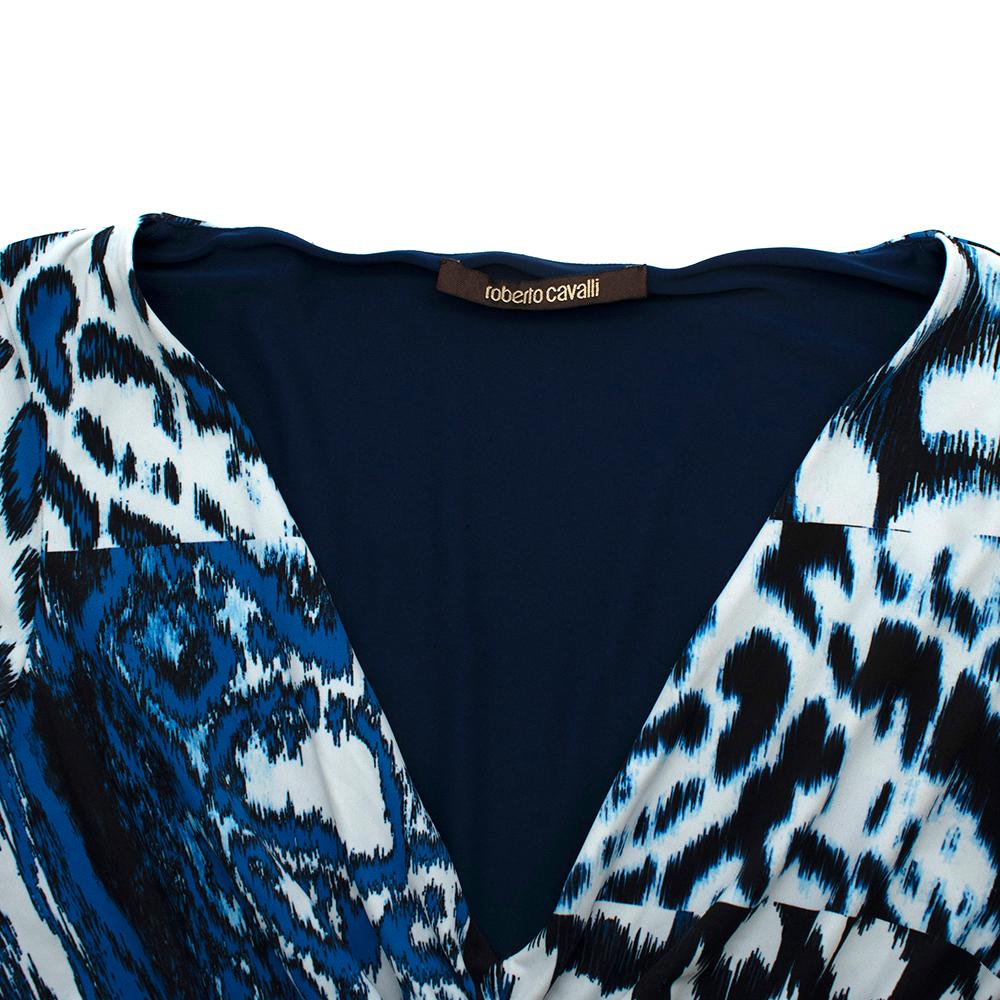 Roberto Cavalli Blue Contrast Animal Print Maxi Dress - Size US 2 For Sale 1