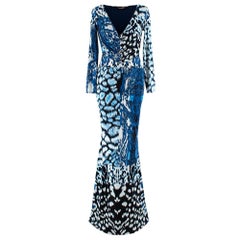 Roberto Cavalli Blue Contrast Animal Print Maxi Dress - Size US 2