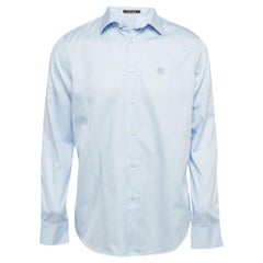Roberto Cavalli Blue Cotton Button Front Shirt XL