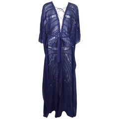 Roberto Cavalli Blue Cotton/ Silk Beaded Caftan - 38