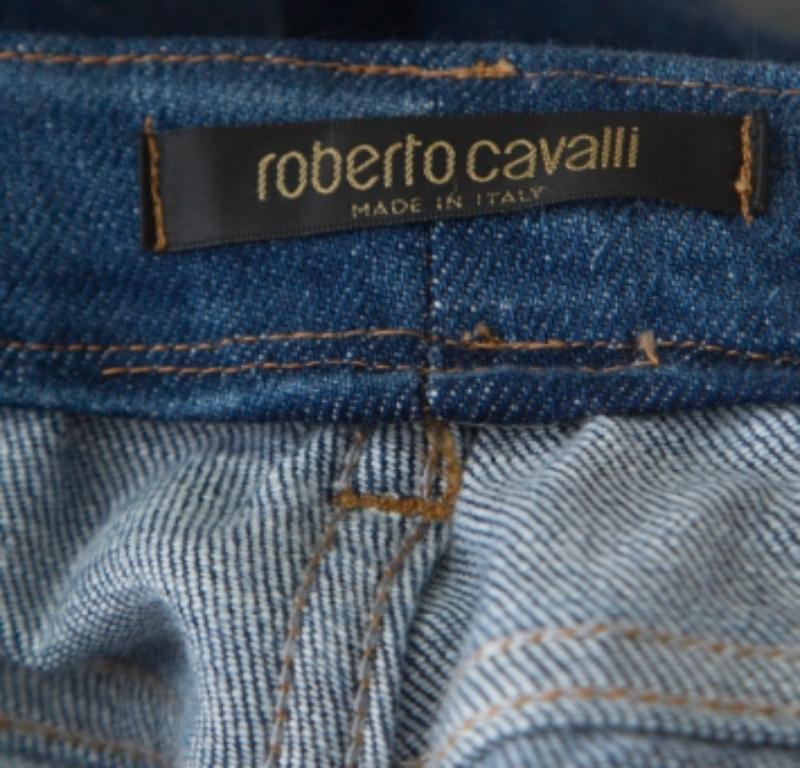 Jean large Roberto Cavalli bleu orné de cristaux L Pour femmes en vente