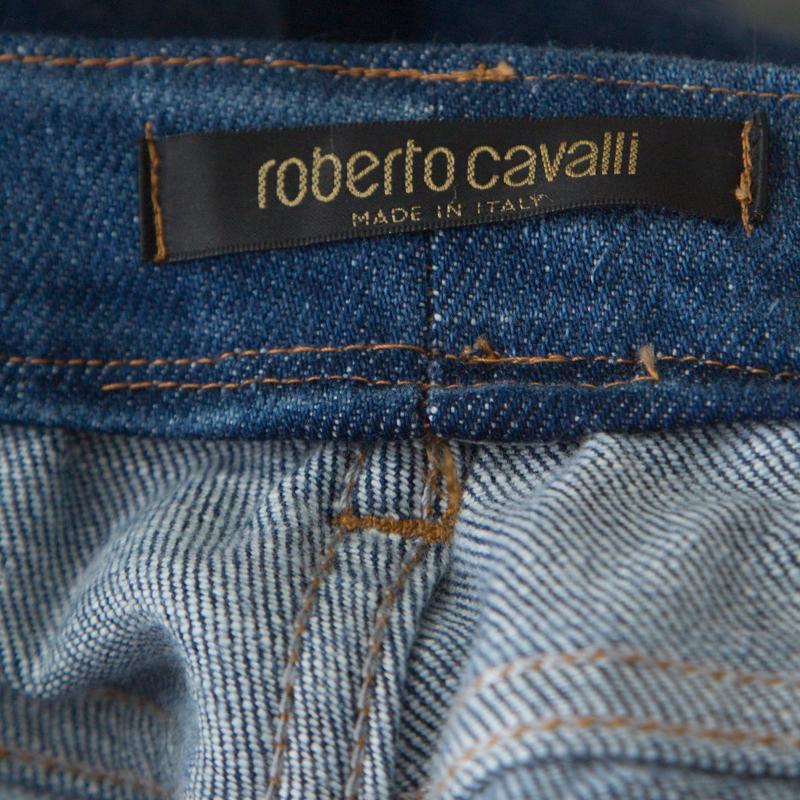 Roberto Cavalli - Jean à jambes larges en jean bleu orné de cristaux L Pour femmes en vente
