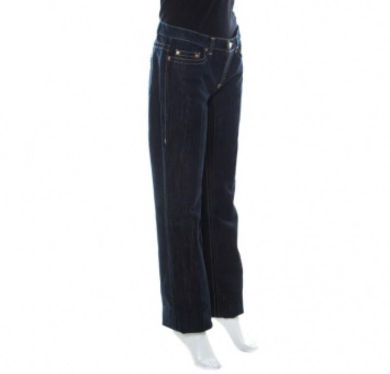 Roberto Cavalli Blau Dunkel gewaschene Jeans aus Denim mit Gold Lurex-Detail und Stiefelschliff M Damen im Angebot