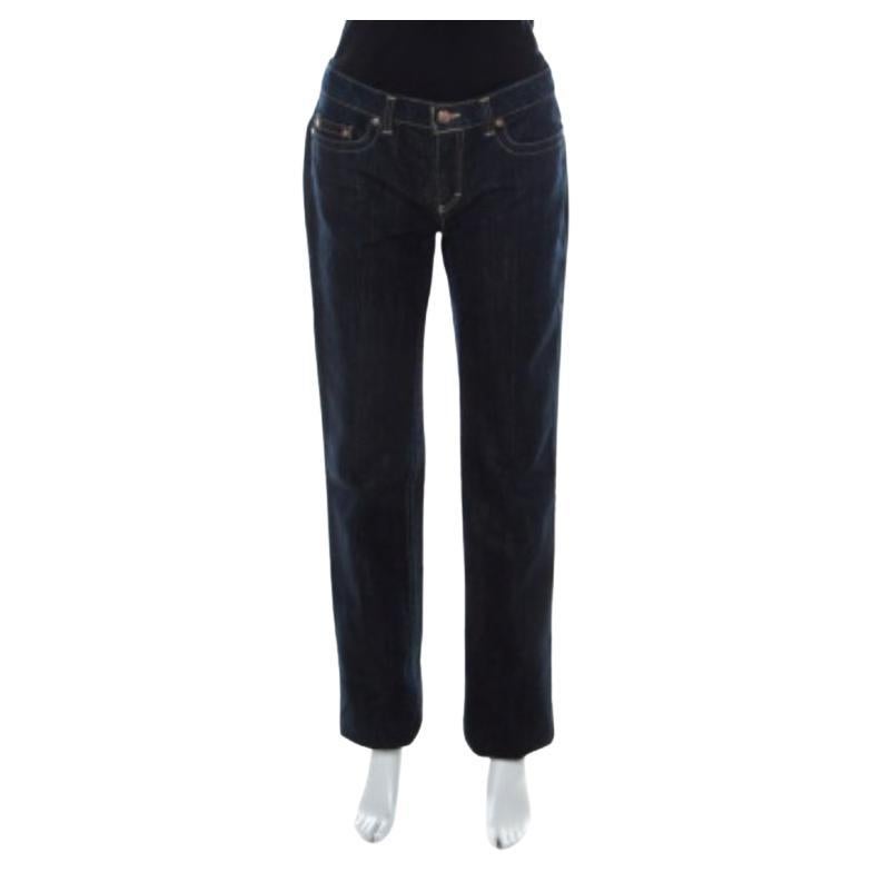 Roberto Cavalli Blau Dunkel gewaschene Jeans aus Denim mit Gold Lurex-Detail und Stiefelschliff M im Angebot