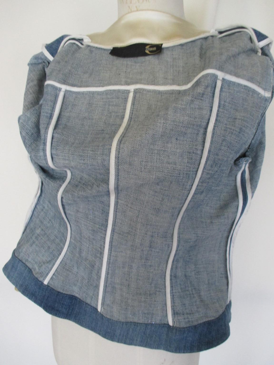 Roberto Cavalli  Blue Denim Embroidered Jacket For Sale 5