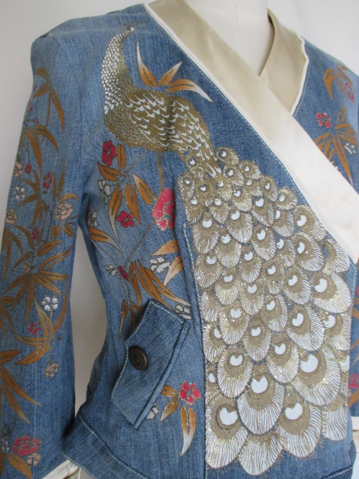Roberto Cavalli  Blue Denim Embroidered Jacket  For Sale 6