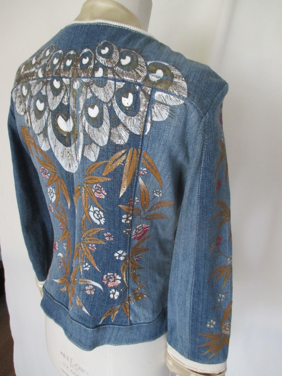 Women's or Men's Roberto Cavalli  Blue Denim Embroidered Jacket  For Sale