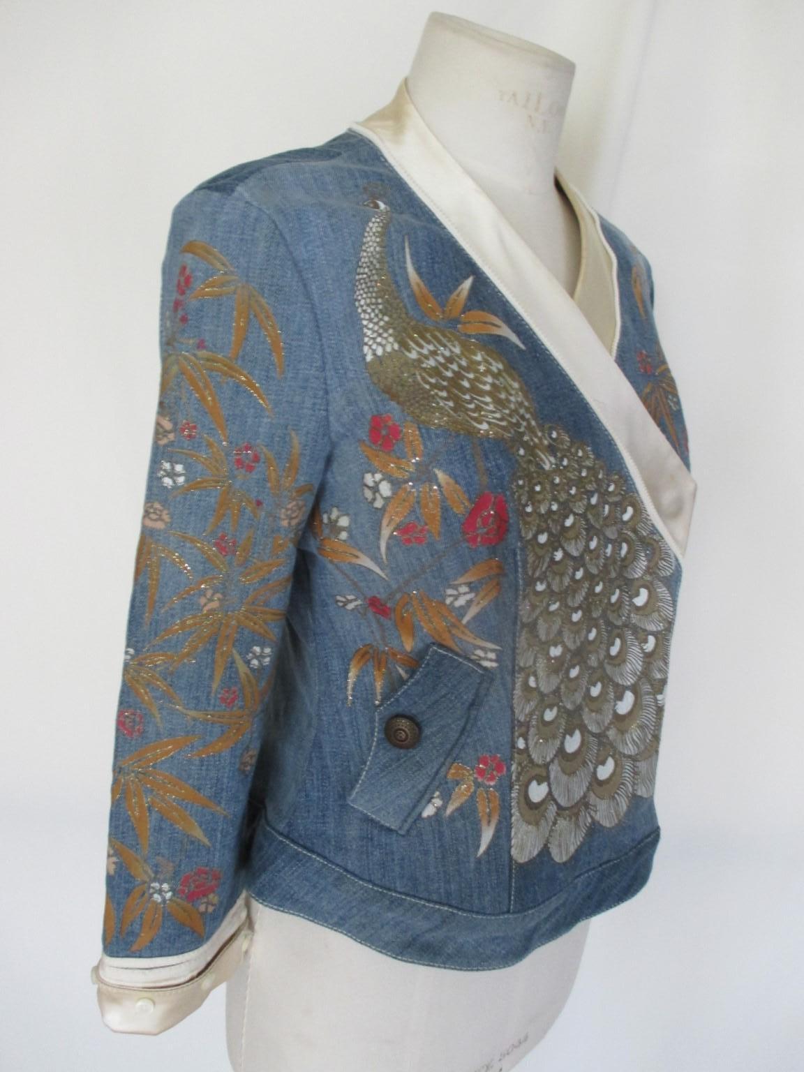 Roberto Cavalli  Blue Denim Embroidered Jacket  For Sale 1