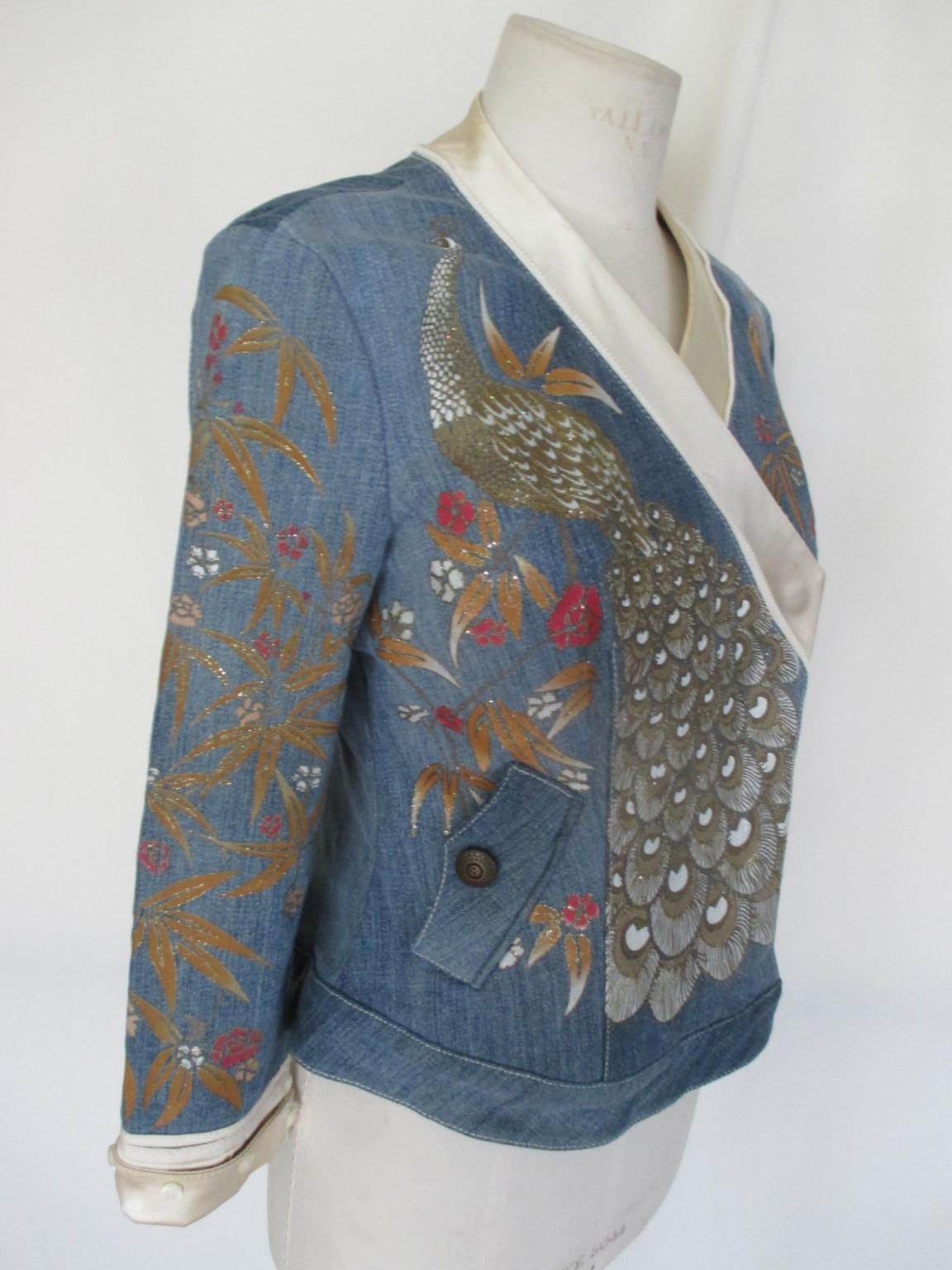 Roberto Cavalli  Blue Denim Embroidered Jacket For Sale 1