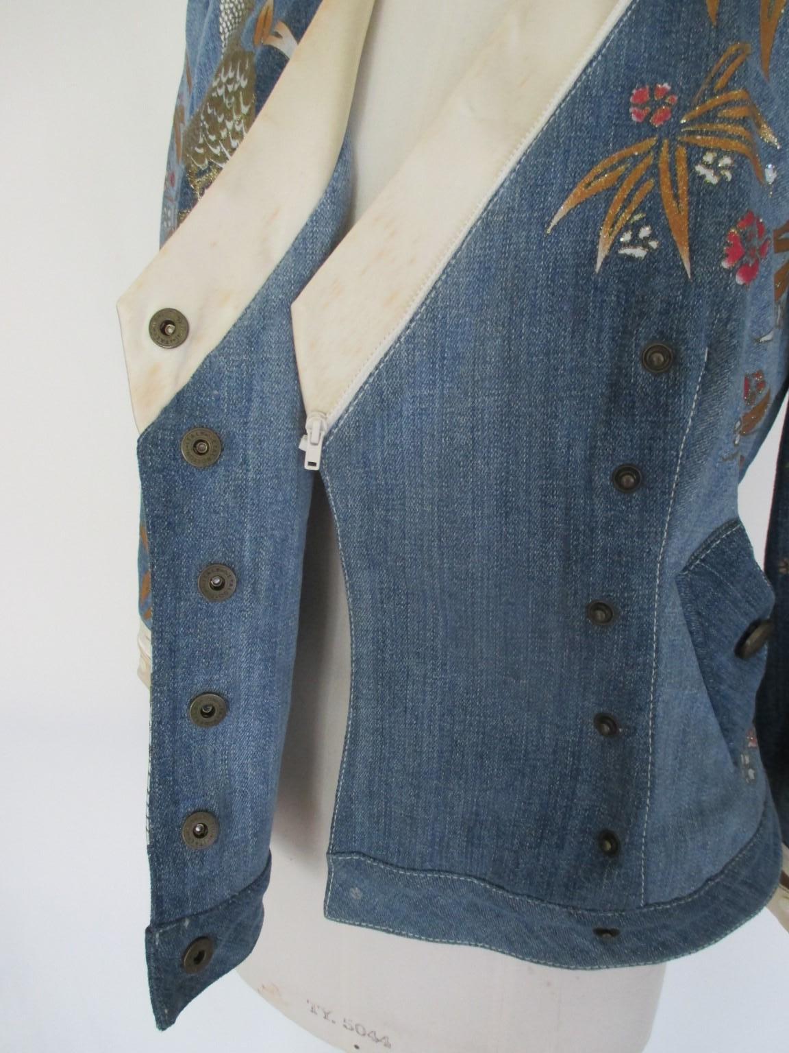 Roberto Cavalli  Blue Denim Embroidered Jacket  For Sale 3