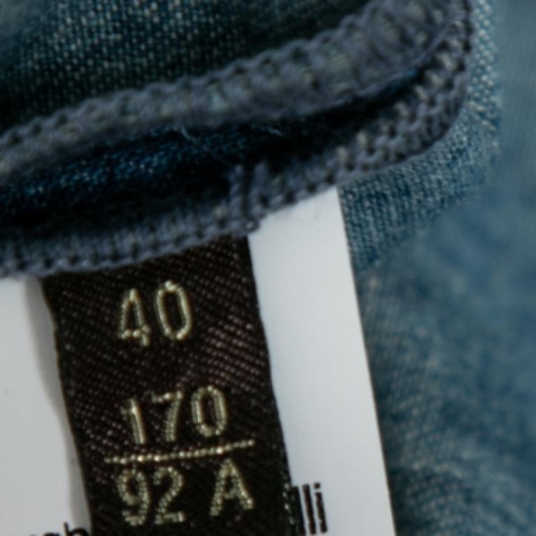 Gris Roberto Cavalli Bleu Denim Chemise à manches longues avec détails en dentelle S en vente