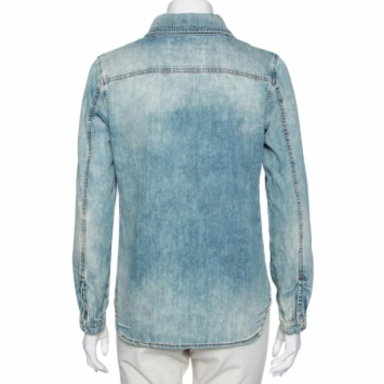 Roberto Cavalli Bleu Denim Chemise à manches longues avec détails en dentelle S en vente 2
