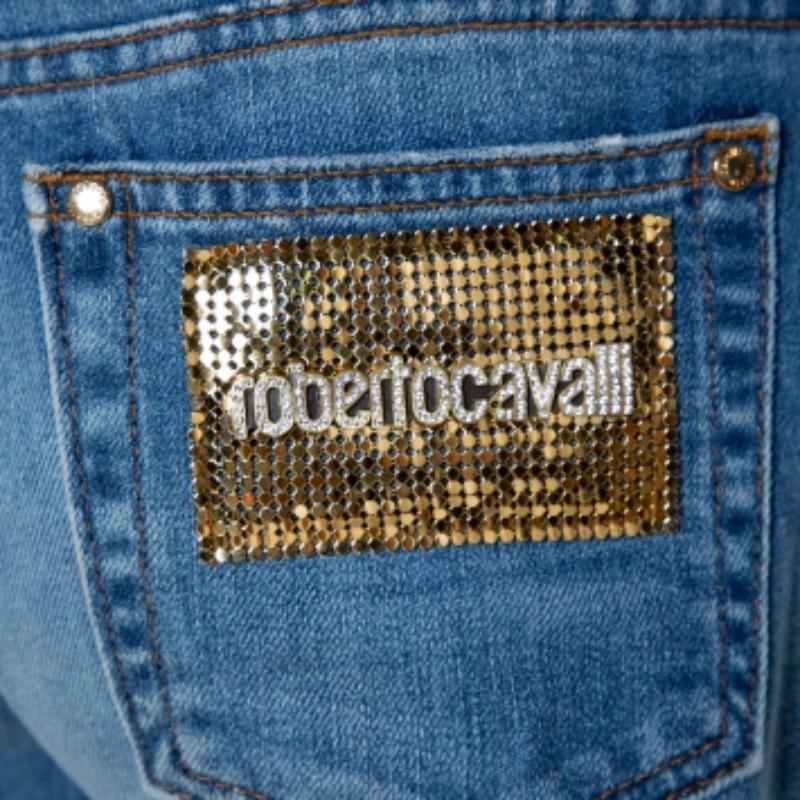 De las mujeres Roberto Cavalli Vaqueros de mezclilla azul desgastados con parche embellecido M en venta