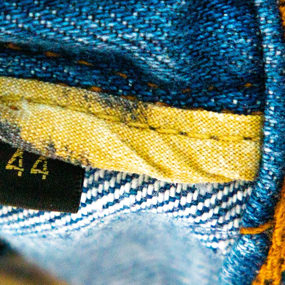 Roberto Cavalli Blaue Jeans aus Denim im Used-Look mit Patchmuster M im Angebot 1