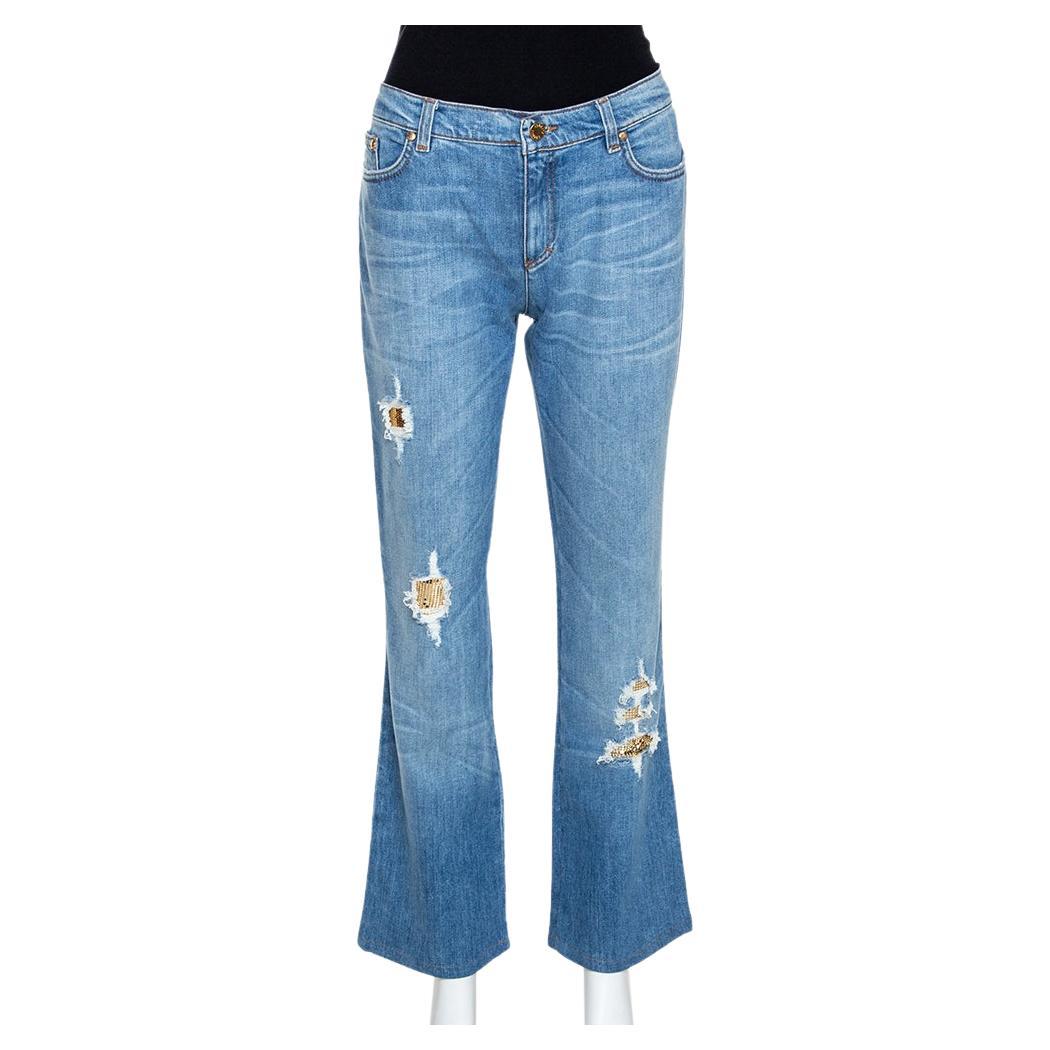 Roberto Cavalli Blaue Jeans aus Denim im Used-Look mit Patchmuster M