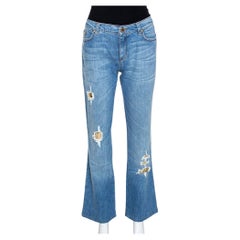 Roberto Cavalli Blaue Jeans aus Denim im Used-Look mit Patchmuster M