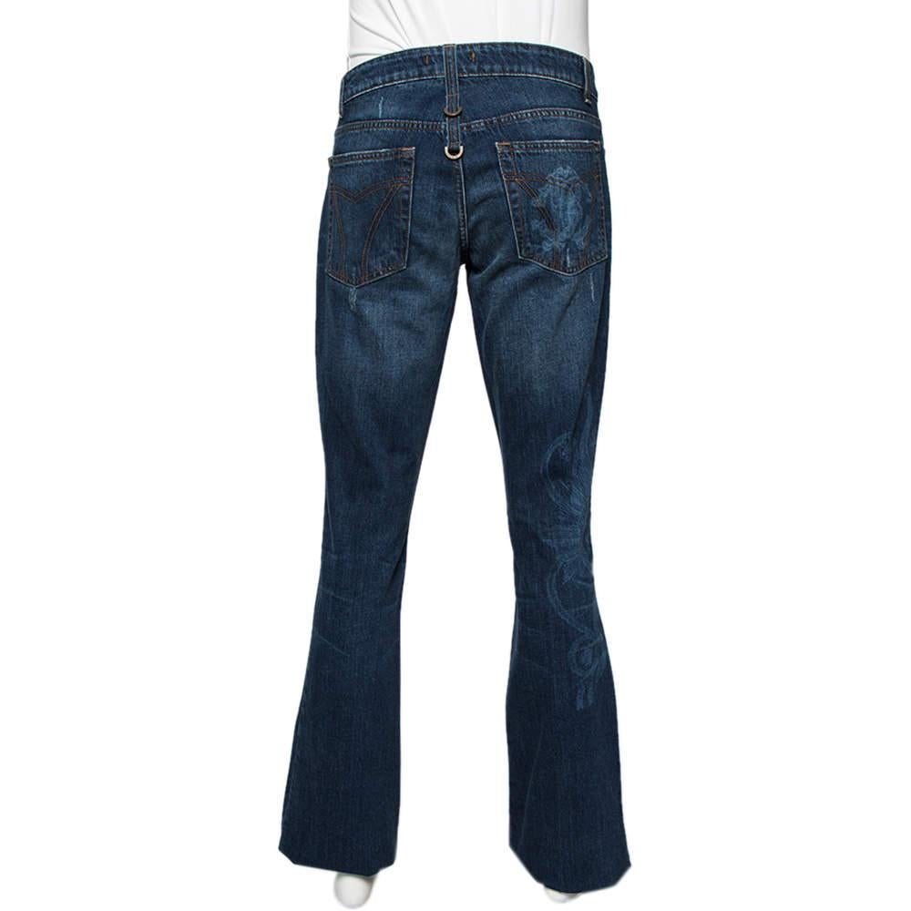 Black Roberto Cavalli Blue Dragon Effect Denim Boot Cut Jeans S