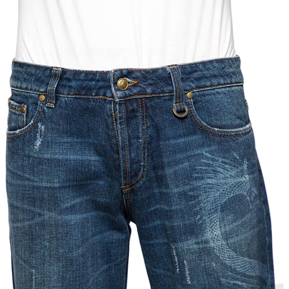 Roberto Cavalli Blue Dragon Effect Denim Boot Cut Jeans S In Good Condition In Dubai, Al Qouz 2