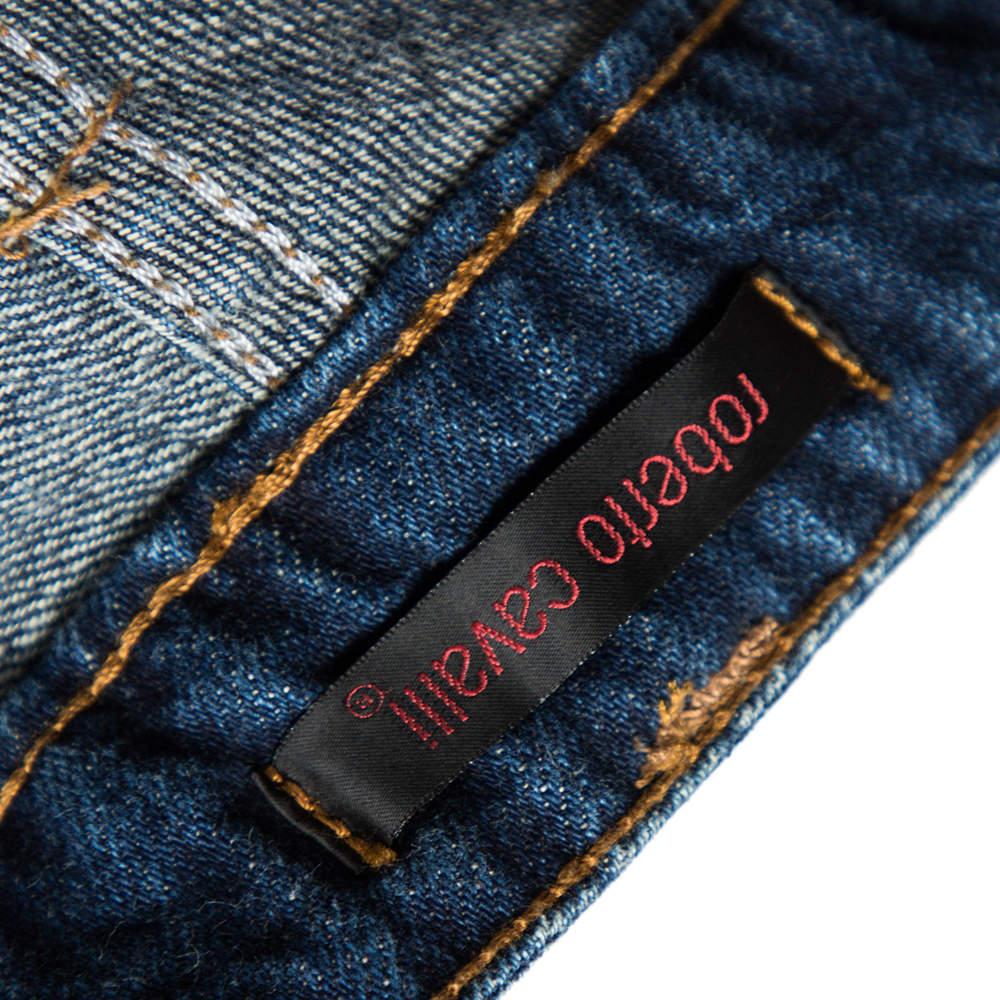Men's Roberto Cavalli Blue Dragon Effect Denim Boot Cut Jeans S