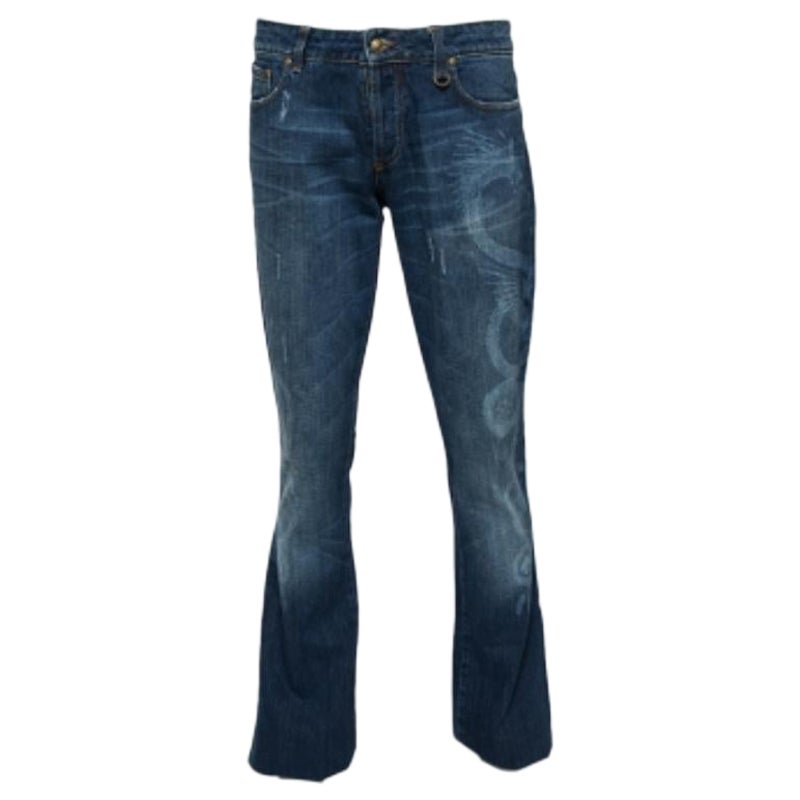 Roberto Cavalli Blue Dragon Effect Denim Boot Cut Jeans S