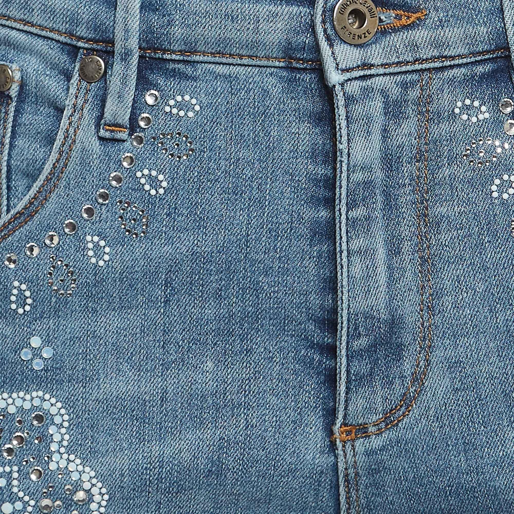 Roberto Cavalli Blue Embellished Denim Jeans M Waist 24