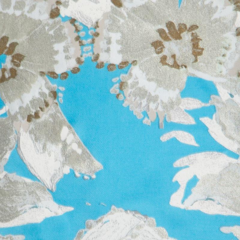 Roberto Cavalli Blue Floral Printed Satin Sleeveless Flared Dress S 2