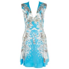 Roberto Cavalli - Vestito svasato senza maniche in raso con stampa floreale blu S