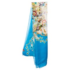 Roberto Cavalli Estola de seda con estampado floral azul