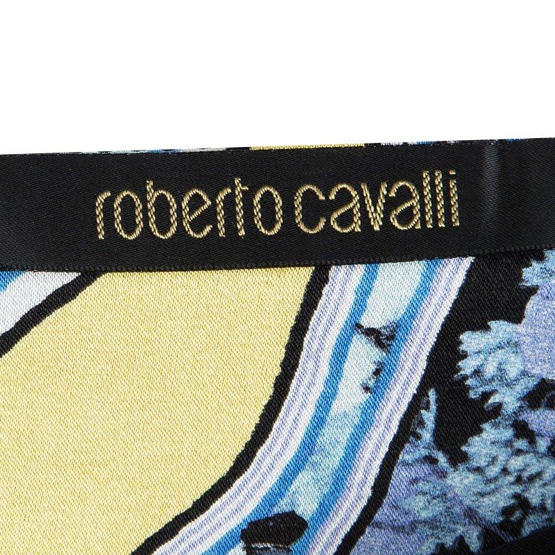 Women's Roberto Cavalli Blue Floral Printed Silk Tiered Mini Skirt S