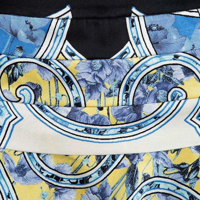 Roberto Cavalli Blue Floral Printed Silk Tiered Mini Skirt S 1
