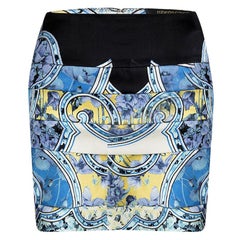 Roberto Cavalli Blue Floral Printed Silk Tiered Mini Skirt S