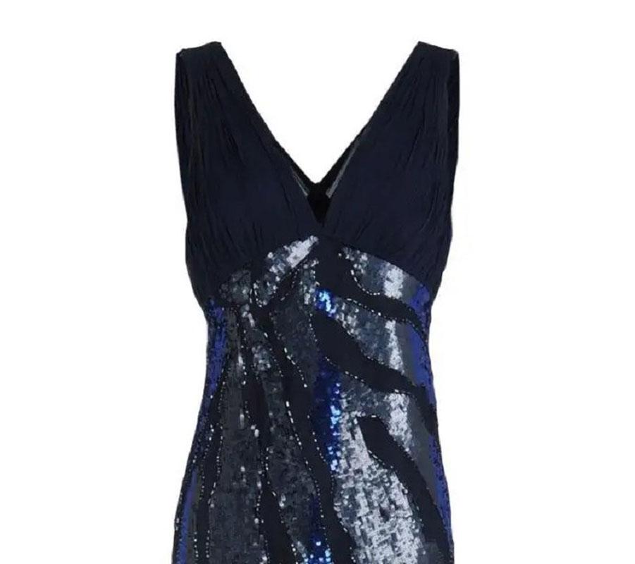 Roberto Cavalli Blau-graues, vollständig verziertes Kleid mit Zebradruck It 42 - US 6 im Angebot 1