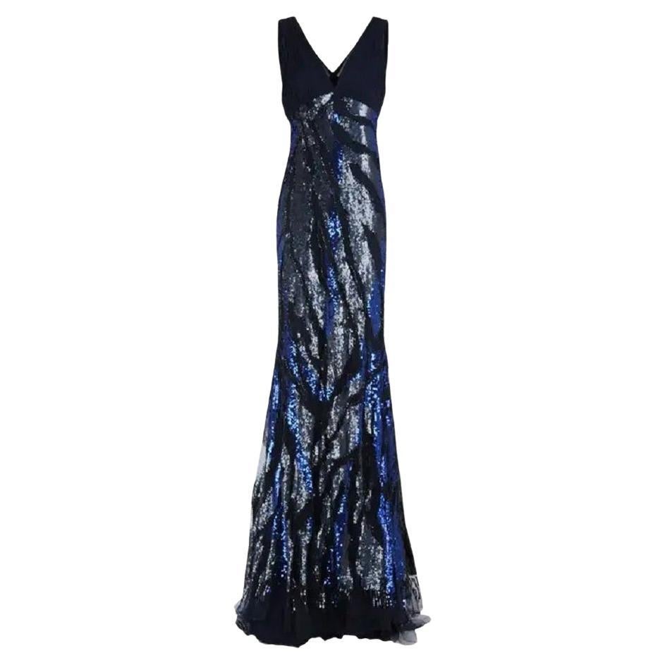 Roberto Cavalli Blau-graues, vollständig verziertes Kleid mit Zebradruck It 42 - US 6 im Angebot