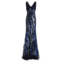 Roberto Cavalli Blau-graues, vollständig verziertes Kleid mit Zebradruck It 42 - US 6