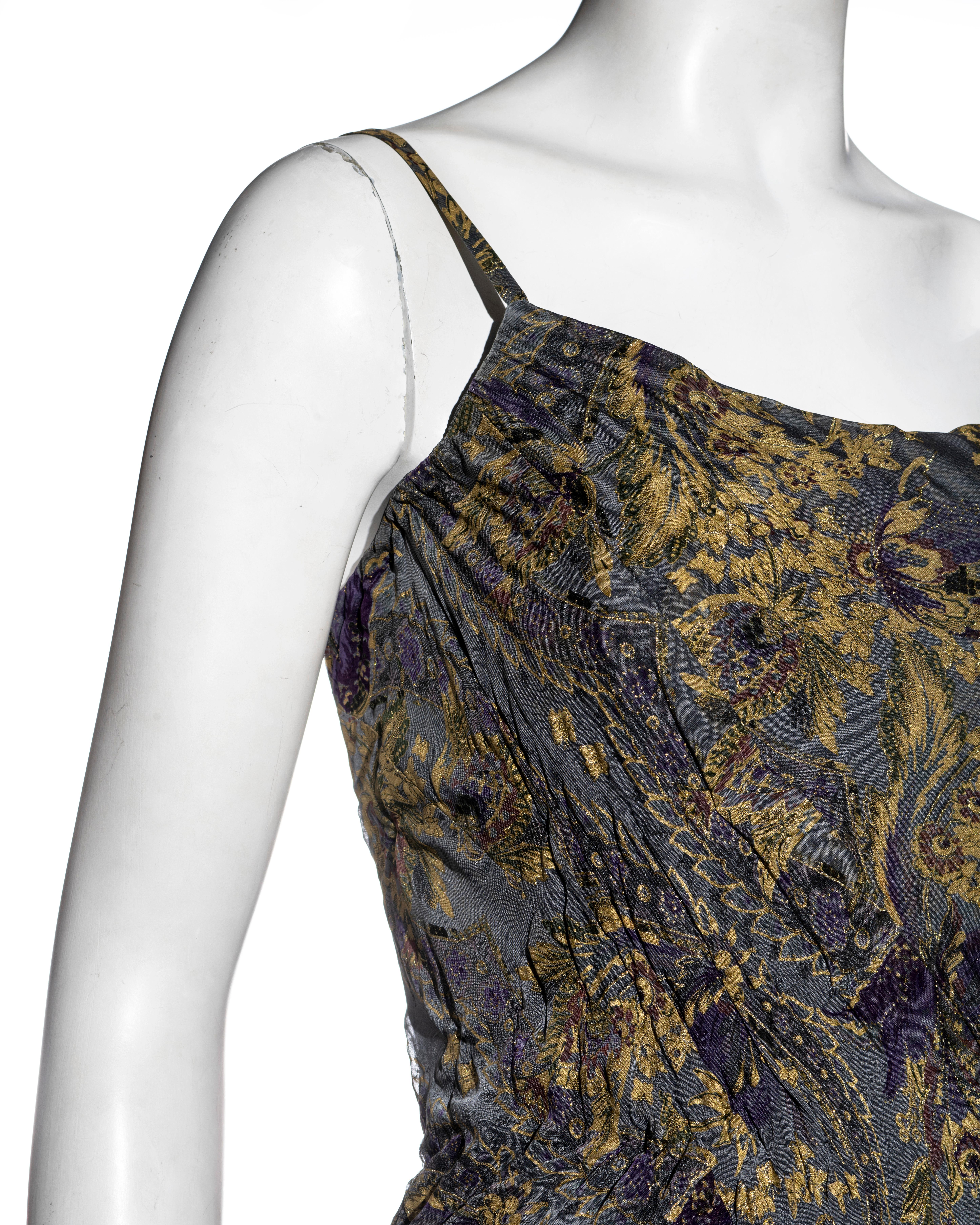 Roberto Cavalli blue-grey and gold brocade-print silk corset mini dress, fw 2004 For Sale 2