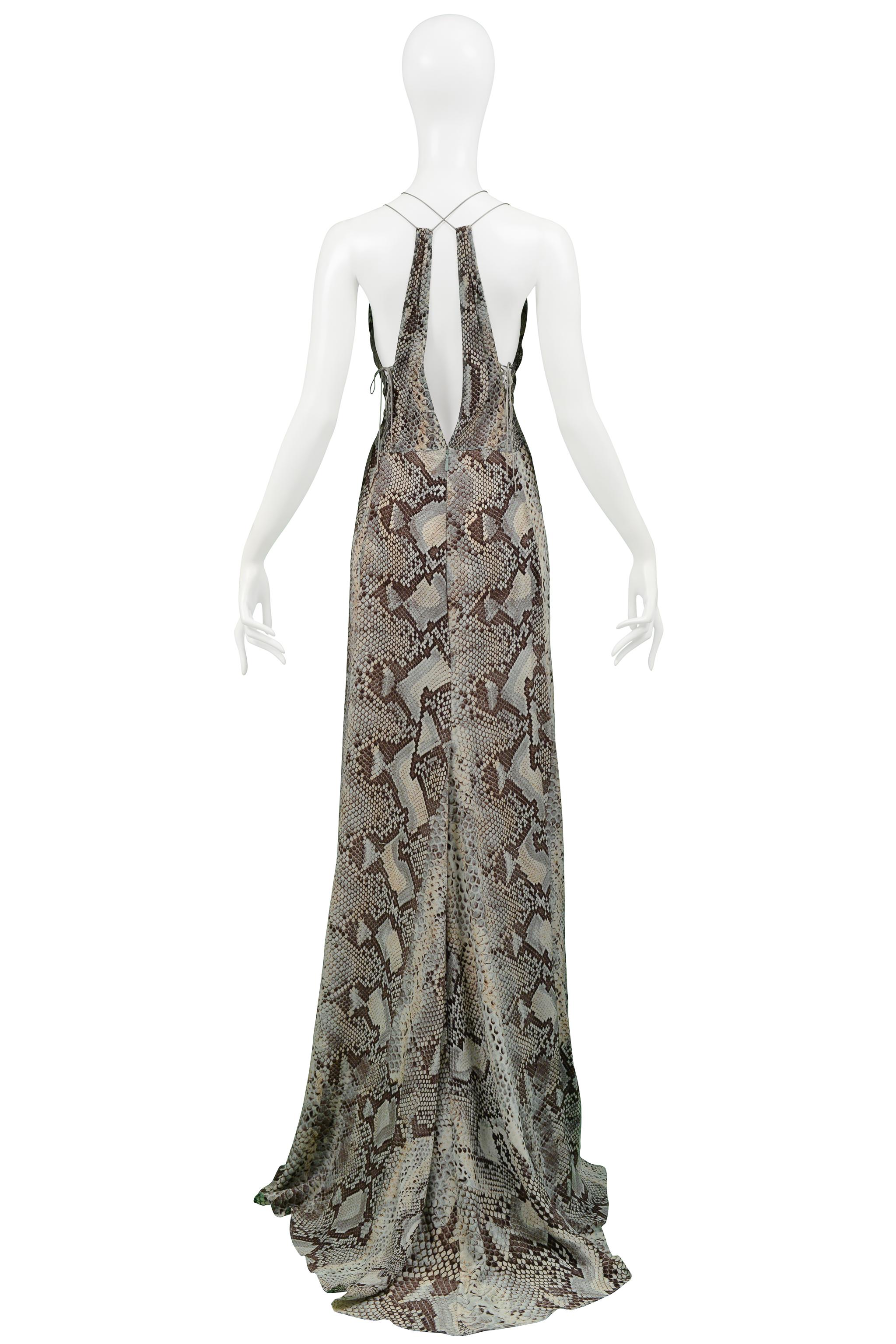 Roberto Cavalli Blue & Grey Snake Print Evening Gown With Silver Hardware 2011 For Sale 5