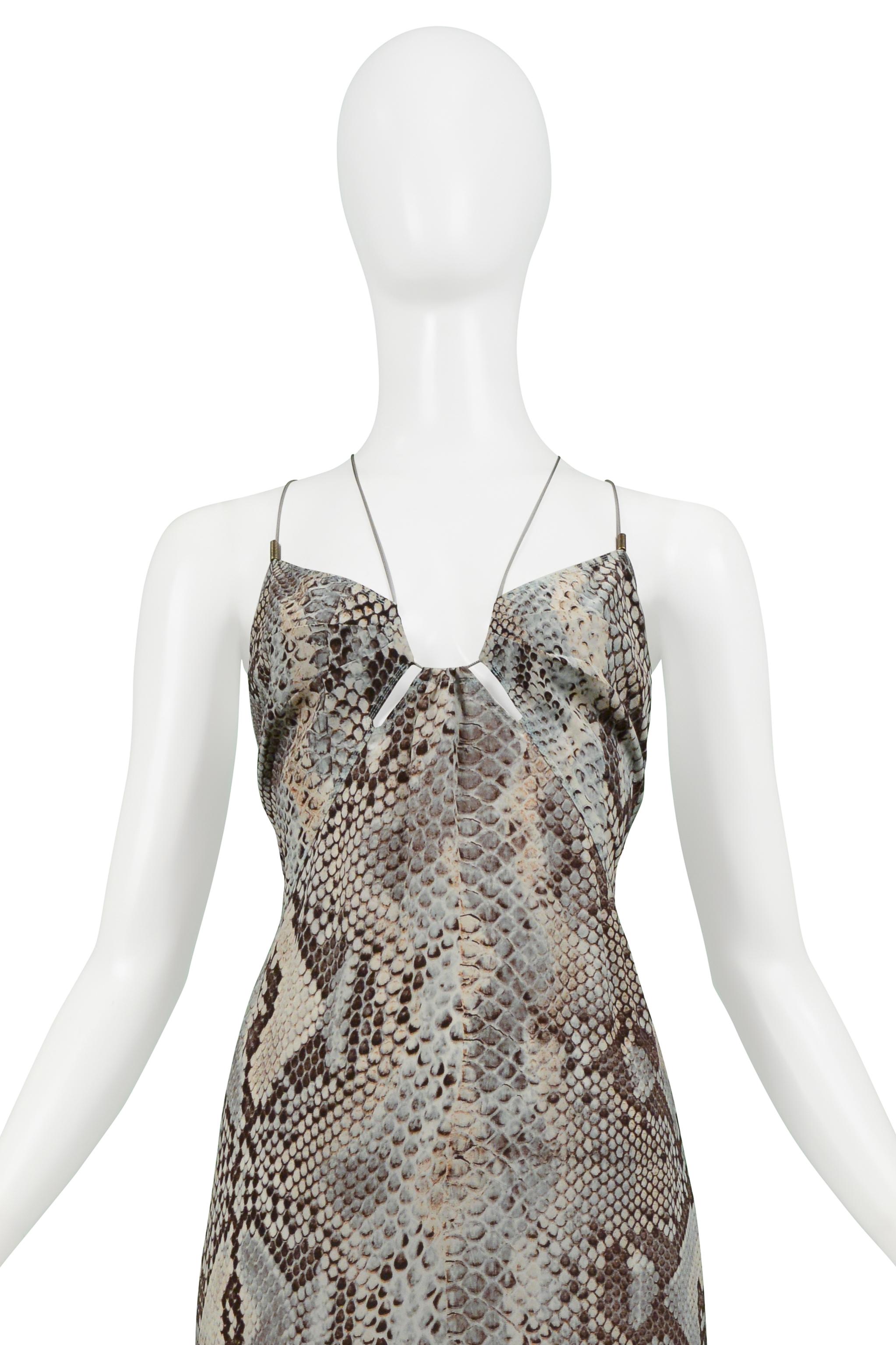 Gray Roberto Cavalli Blue & Grey Snake Print Evening Gown With Silver Hardware 2011 For Sale