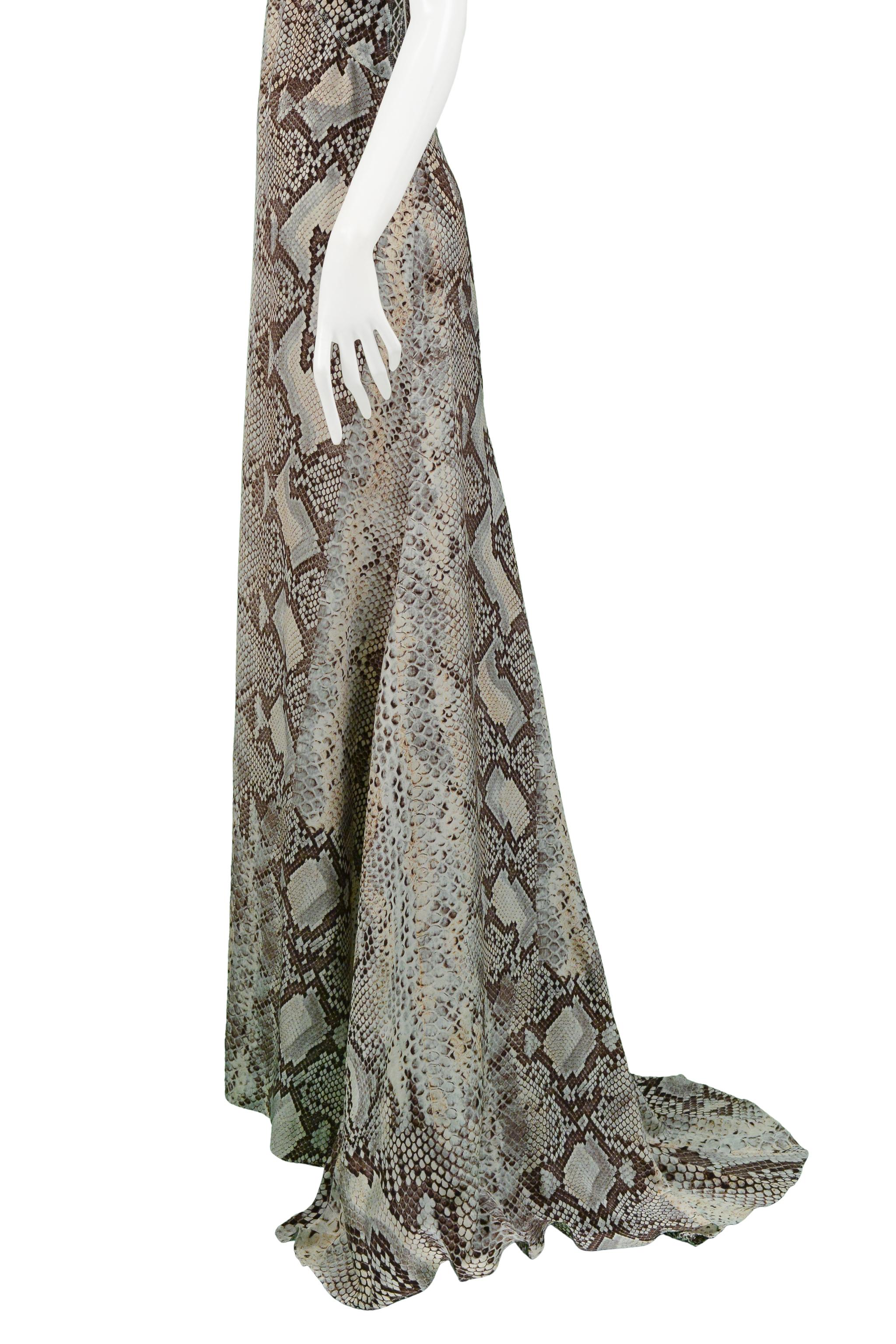 Women's Roberto Cavalli Blue & Grey Snake Print Evening Gown With Silver Hardware 2011 For Sale