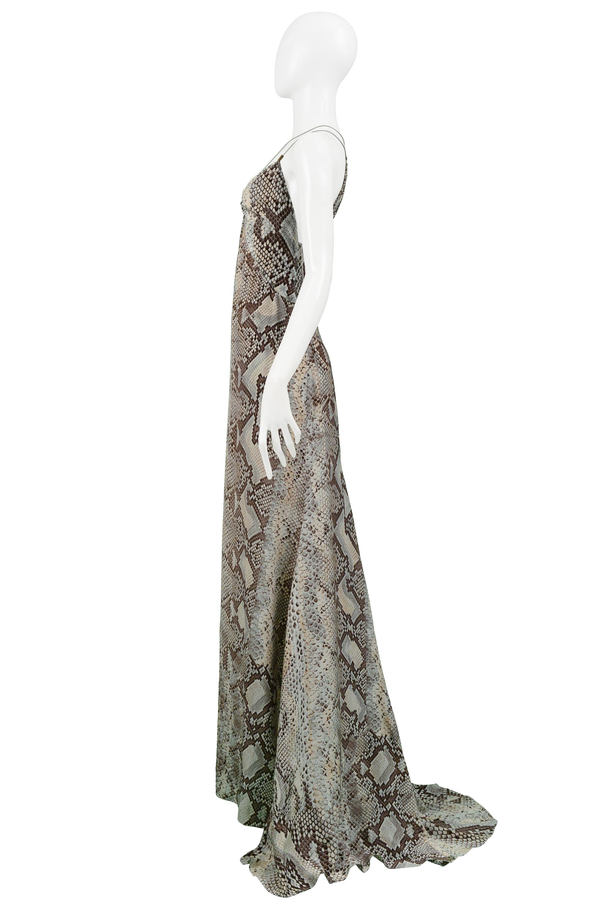 Roberto Cavalli Blue & Grey Snake Print Evening Gown With Silver Hardware 2011 For Sale 1