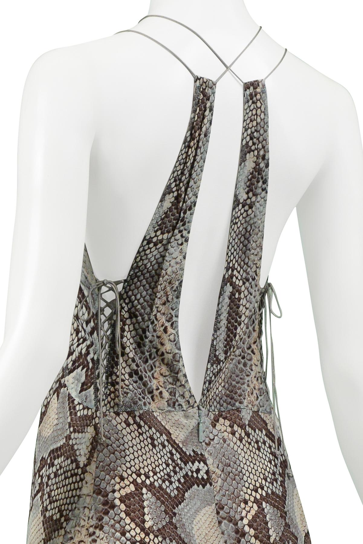 Roberto Cavalli Blue & Grey Snake Print Evening Gown With Silver Hardware 2011 For Sale 2